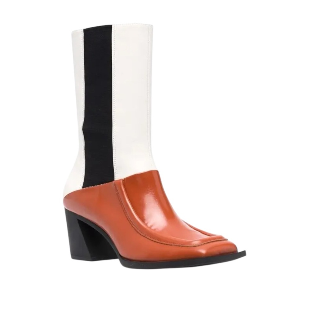 Camper Lab colorblock brown white square toe slanted cowboy boots